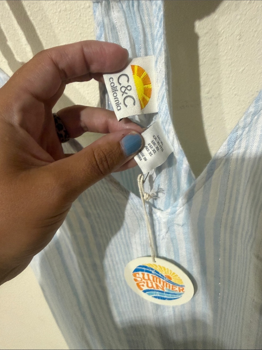 C&C California Pale Blue and White Striped Sundress - Picture 2 of 7
